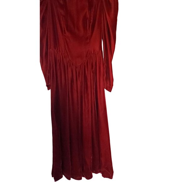 Vintage Red Velvet Long Sleeve Dress Lace Collar Gathered Waist Full Skirt Sz 8 - Picture 3 of 11